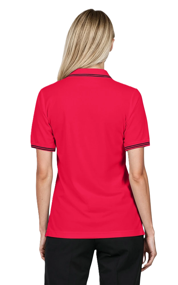 LADIES SHORT SLEEVE TIPPED COLLAR & CUFF PIQUES  -  RED 2 EXTRA LARGE TIPPED BLACK
