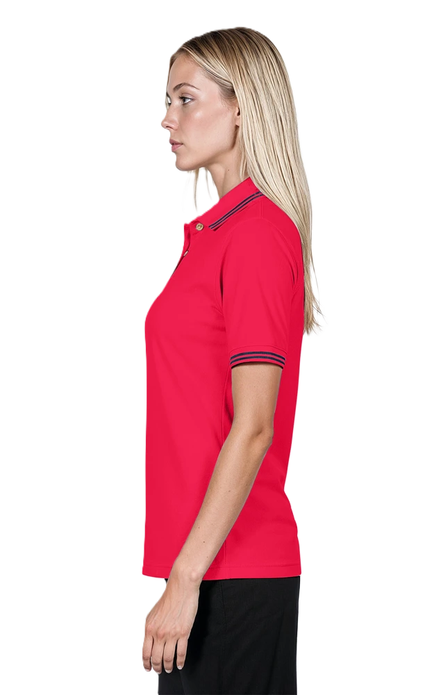 LADIES SHORT SLEEVE TIPPED COLLAR & CUFF PIQUES  -  RED 2 EXTRA LARGE TIPPED BLACK