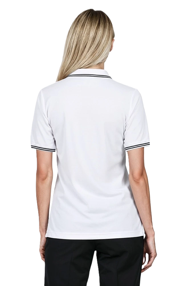 LADIES SHORT SLEEVE TIPPED COLLAR & CUFF PIQUES - WHITE 2 EXTRA LARGE TIPPED BLACK