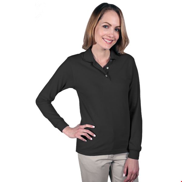 LADIES LONG SLEEVE SUPERBLEND PIQUE  -  BLACK 2 EXTRA LARGE SOLID