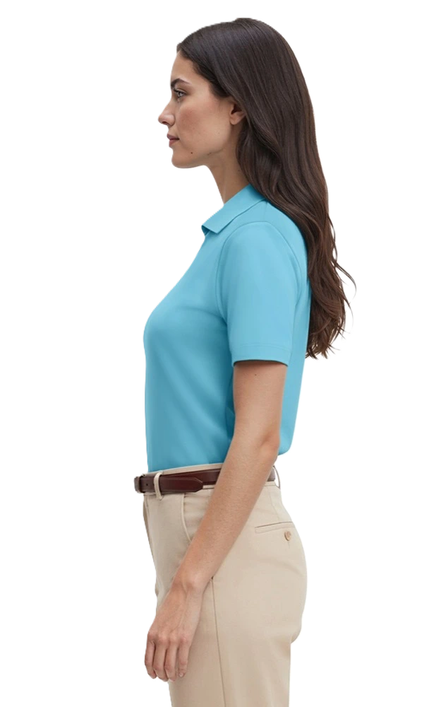 LADIES SHORT SLEEVE V-NECK  -  AQUA 2 EXTRA LARGE SOLID