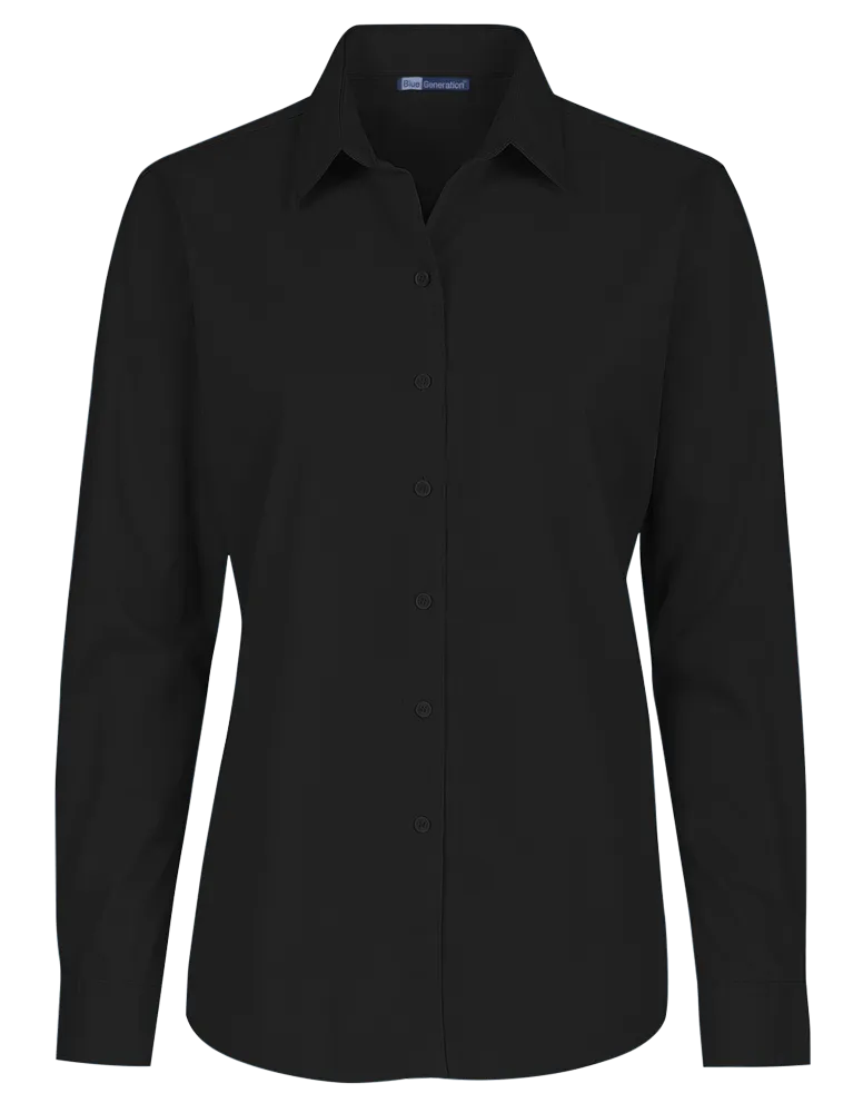 LADIES L/S LIGHT WEIGHT POPLIN SHIRT  -  BLACK 2 EXTRA LARGE SOLID