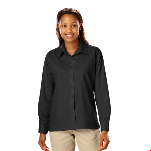 LADIES L/S LIGHT WEIGHT POPLIN SHIRT  -  BLACK 2 EXTRA LARGE SOLID