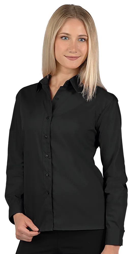LADIES L/S LIGHT WEIGHT POPLIN SHIRT  -  BLACK 2 EXTRA LARGE SOLID