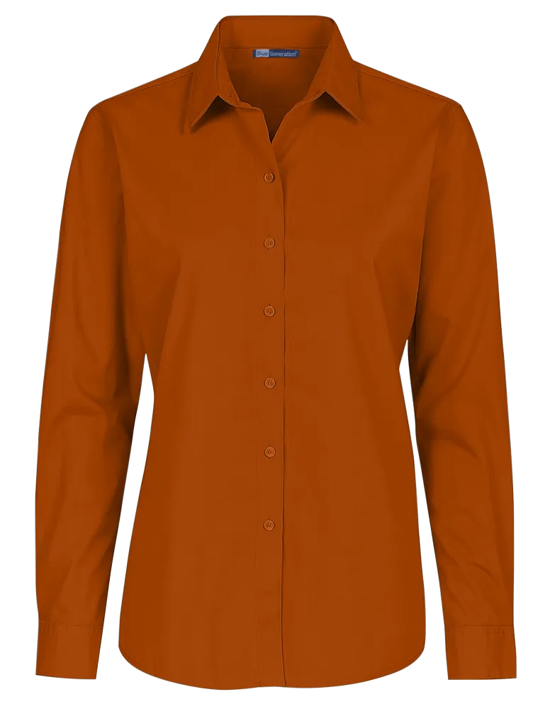LADIES L/S LIGHT WEIGHT POPLIN SHIRT BURNT ORANGE 2 EXTRA LARGE SOLID