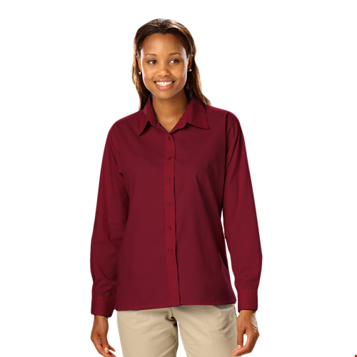 LADIES L/S LIGHT WEIGHT POPLIN SHIRT  -  BURGUNDY 2 EXTRA LARGE SOLID