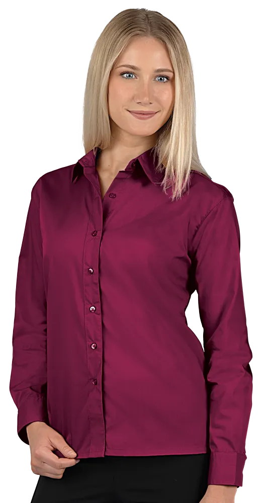 LADIES L/S LIGHT WEIGHT POPLIN SHIRT  -  BURGUNDY 2 EXTRA LARGE SOLID