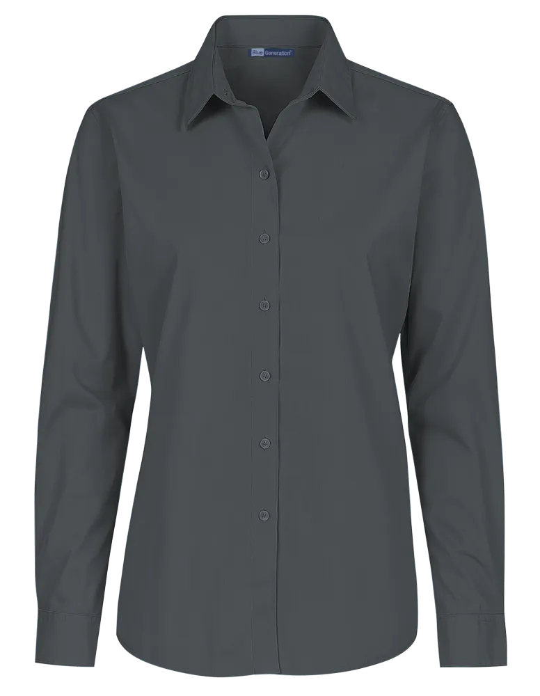 LADIES L/S LIGHT WEIGHT POPLIN SHIRT GRAPHITE 2 EXTRA LARGE SOLID