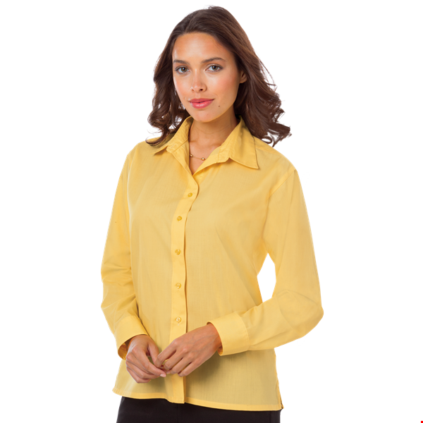 LADIES L/S LIGHT WEIGHT POPLIN SHIRT  -  MAIZE 2 EXTRA LARGE SOLID