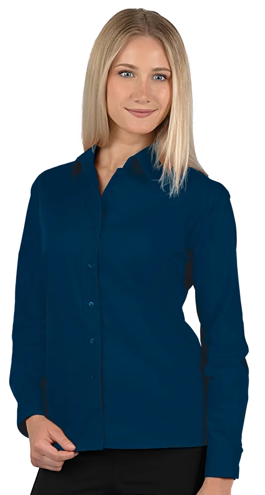 LADIES L/S LIGHT WEIGHT POPLIN SHIRT  -  NAVY 2 EXTRA LARGE SOLID