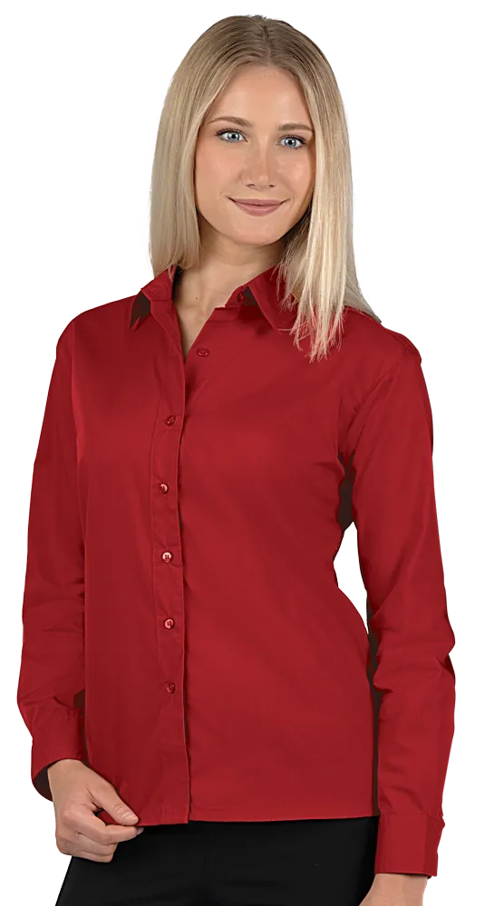 LADIES L/S LIGHT WEIGHT POPLIN SHIRT  -  RED 2 EXTRA LARGE SOLID