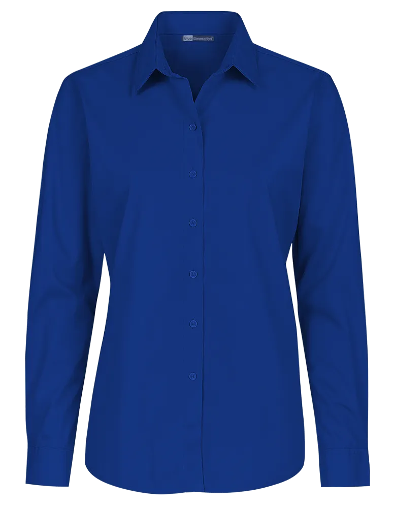 LADIES L/S LIGHT WEIGHT POPLIN SHIRT  -  ROYAL 2 EXTRA LARGE SOLID