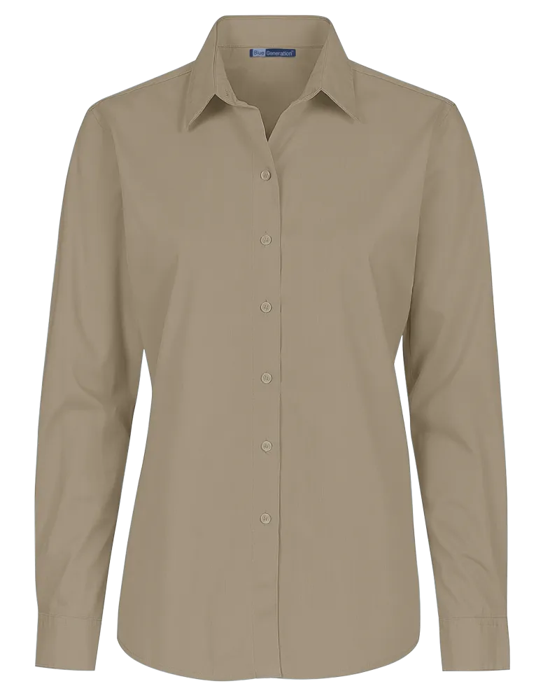 LADIES L/S LIGHT WEIGHT POPLIN SHIRT  -  TAN 2 EXTRA LARGE SOLID