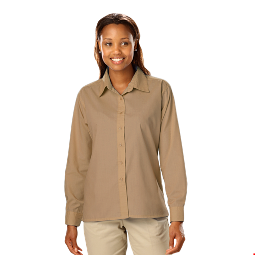 LADIES L/S LIGHT WEIGHT POPLIN SHIRT  -  TAN 2 EXTRA LARGE SOLID