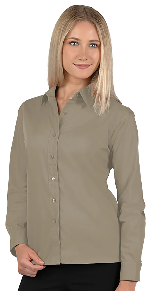 LADIES L/S LIGHT WEIGHT POPLIN SHIRT  -  TAN 2 EXTRA LARGE SOLID
