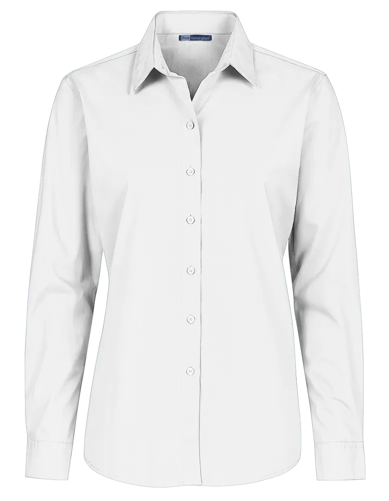 LADIES L/S LIGHT WEIGHT POPLIN SHIRT  -  WHITE 2 EXTRA LARGE SOLID
