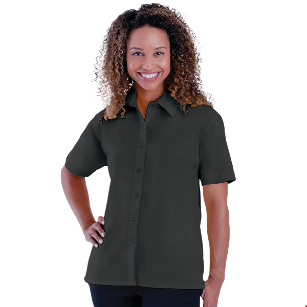 LADIES S/S LIGHT WEIGHT POPLIN SHIRT  -  BLACK 2 EXTRA LARGE SOLID