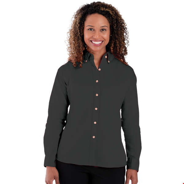 LADIES LONG SLEEVE 100% COTTON TWILL  -  BLACK 2 EXTRA LARGE SOLID