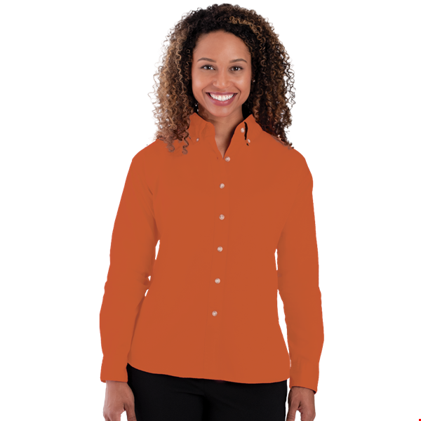 LADIES LONG SLEEVE 100% COTTON TWILL - BURNT ORANGE 2 EXTRA LARGE SOLID