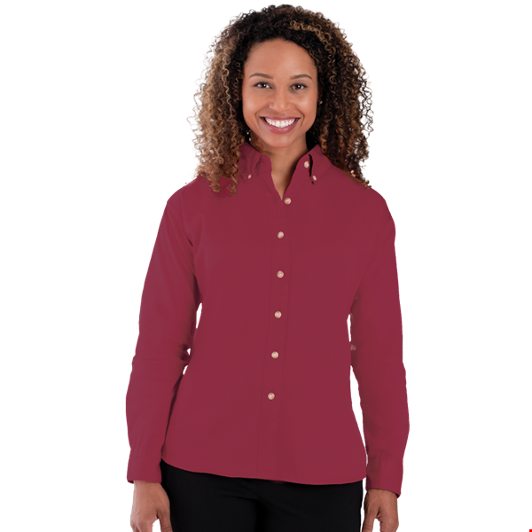 LADIES LONG SLEEVE 100% COTTON TWILL  -  BURGUNDY 2 EXTRA LARGE SOLID