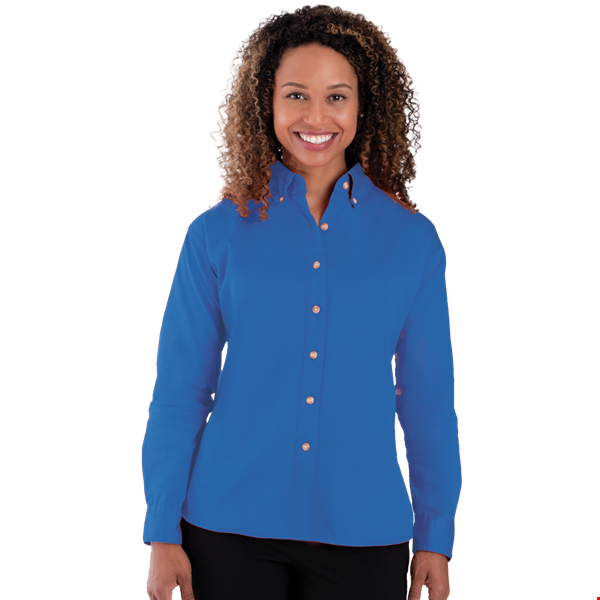 LADIES LONG SLEEVE 100% COTTON TWILL  -  FRENCH BLUE 2 EXTRA LARGE SOLID