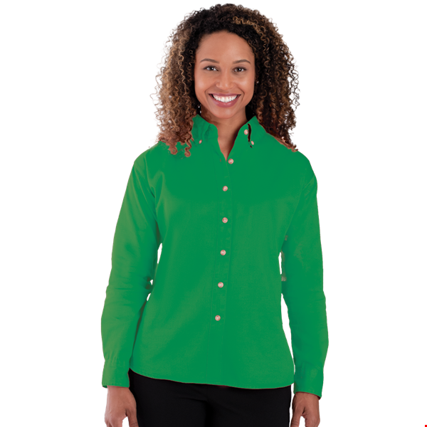 LADIES LONG SLEEVE 100% COTTON TWILL  -  KELLY 2 EXTRA LARGE SOLID