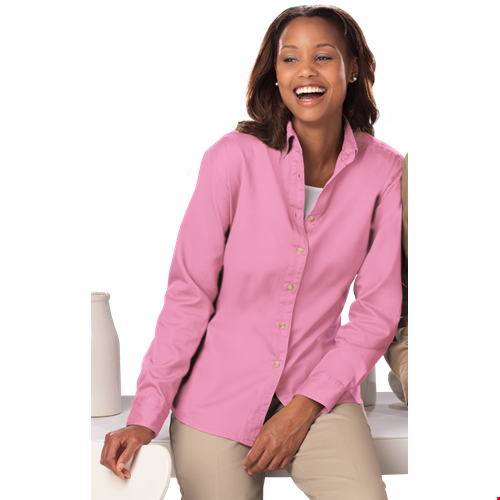 LADIES LONG SLEEVE 100% COTTON TWILL  -  PINK 2 EXTRA LARGE SOLID