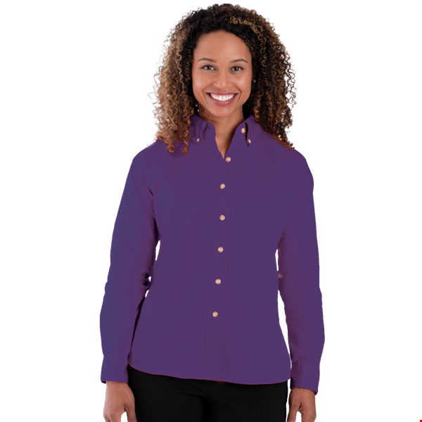 LADIES LONG SLEEVE 100% COTTON TWILL  -  PURPLE 2 EXTRA LARGE SOLID