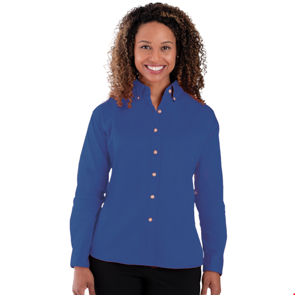 LADIES LONG SLEEVE 100% COTTON TWILL  -  ROYAL 2 EXTRA LARGE SOLID