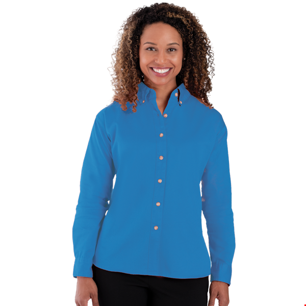 LADIES LONG SLEEVE 100% COTTON TWILL  -  TURQUOISE 2 EXTRA LARGE SOLID