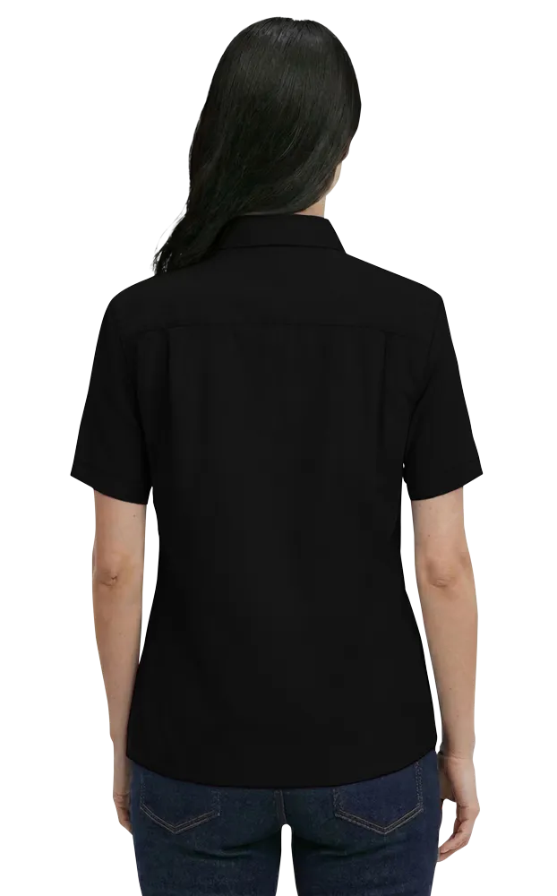 LADIES SHORT SLEEVE 100% COTTON TWILL  -  BLACK 2 EXTRA LARGE SOLID