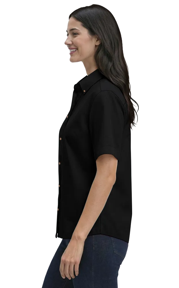 LADIES SHORT SLEEVE 100% COTTON TWILL  -  BLACK 2 EXTRA LARGE SOLID