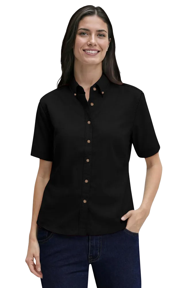 LADIES SHORT SLEEVE 100% COTTON TWILL  -  BLACK 2 EXTRA LARGE SOLID