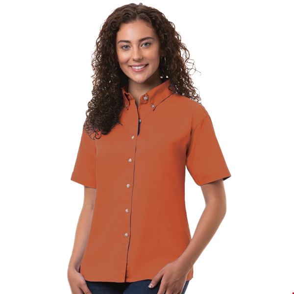 LADIES SHORT SLEEVE 100% COTTON TWILL  -  BURNT ORANGE 2 EXTRA LARGE SOLID