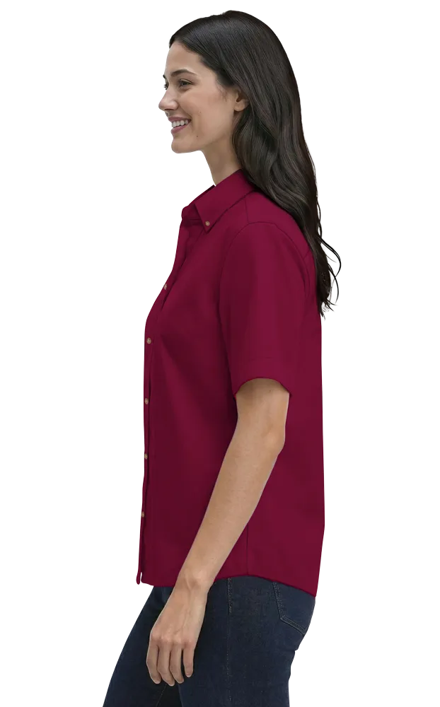 LADIES SHORT SLEEVE 100% COTTON TWILL  -  BURGUNDY 2 EXTRA LARGE SOLID