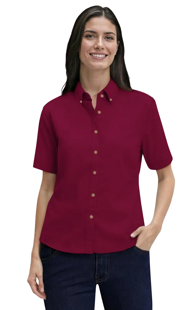 LADIES SHORT SLEEVE 100% COTTON TWILL  -  BURGUNDY 2 EXTRA LARGE SOLID