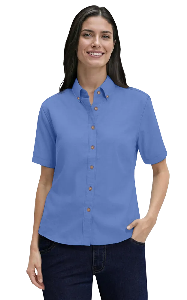 LADIES SHORT SLEEVE 100% COTTON TWILL  -  FRENCH BLUE 2 EXTRA LARGE SOLID