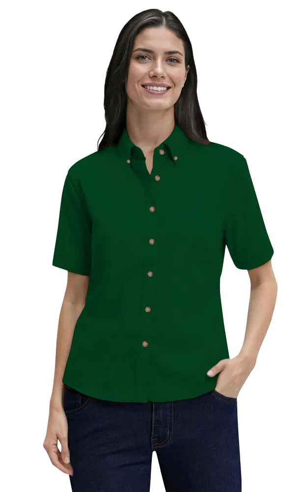 LADIES SHORT SLEEVE 100% COTTON TWILL  -  HUNTER 2 EXTRA LARGE SOLID