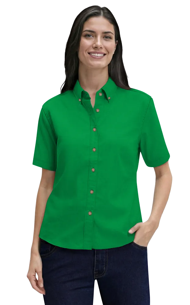 LADIES SHORT SLEEVE 100% COTTON TWILL  -  KELLY 2 EXTRA LARGE SOLID