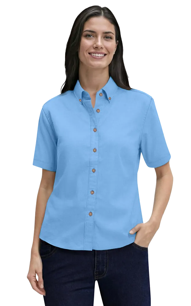 LADIES SHORT SLEEVE 100% COTTON TWILL  -  LIGHT BLUE 2 EXTRA LARGE SOLID