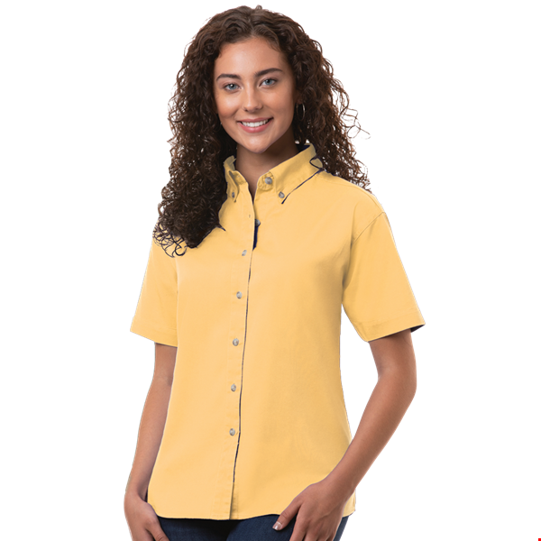 LADIES SHORT SLEEVE 100% COTTON TWILL  -  MAIZE 2 EXTRA LARGE SOLID