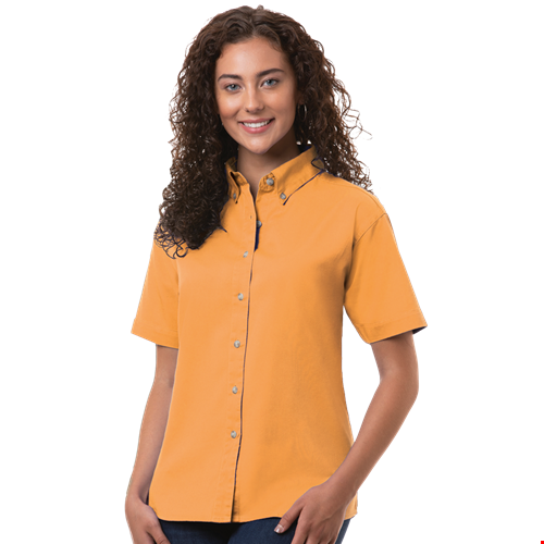 LADIES SHORT SLEEVE 100% COTTON TWILL  -  MANGO 2 EXTRA LARGE SOLID