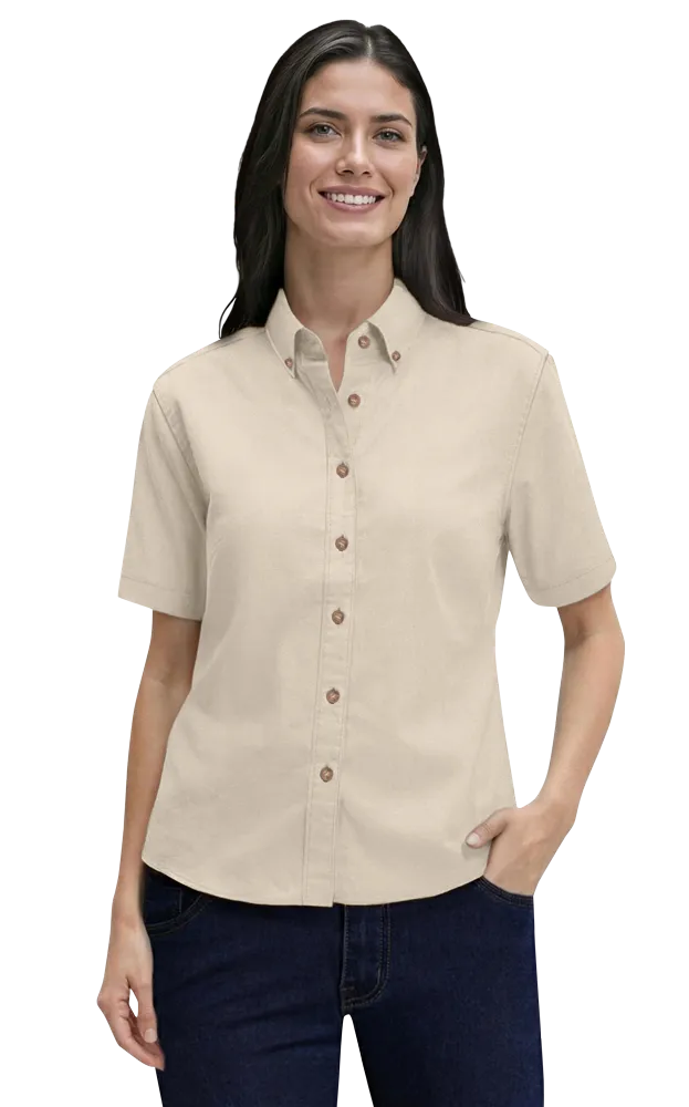 LADIES SHORT SLEEVE 100% COTTON TWILL  -  NATURAL 2 EXTRA LARGE SOLID