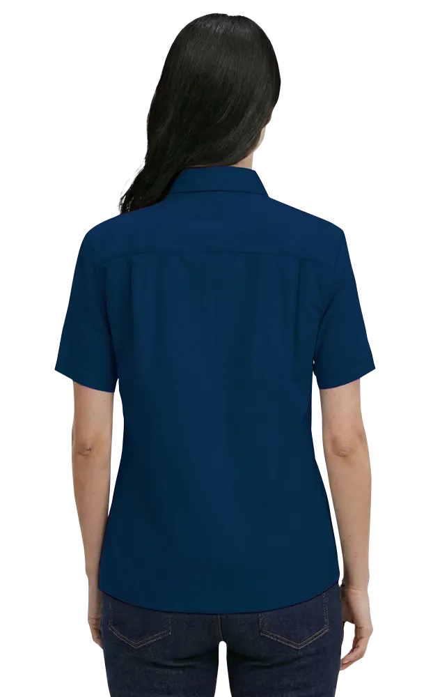 LADIES SHORT SLEEVE 100% COTTON TWILL  -  NAVY 2 EXTRA LARGE SOLID