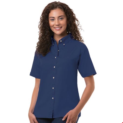 LADIES SHORT SLEEVE 100% COTTON TWILL  -  NAVY 2 EXTRA LARGE SOLID