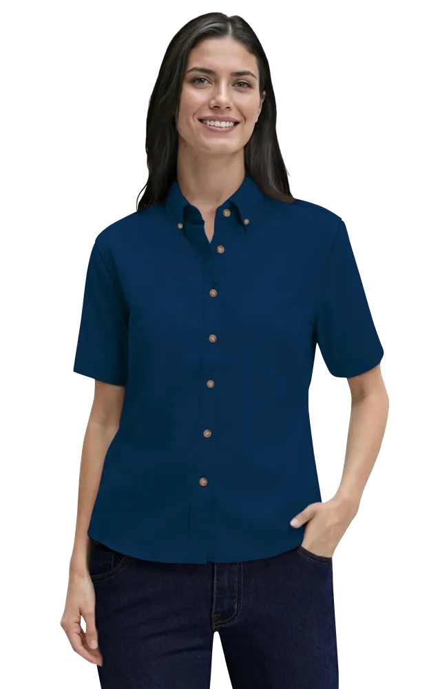 LADIES SHORT SLEEVE 100% COTTON TWILL  -  NAVY 2 EXTRA LARGE SOLID