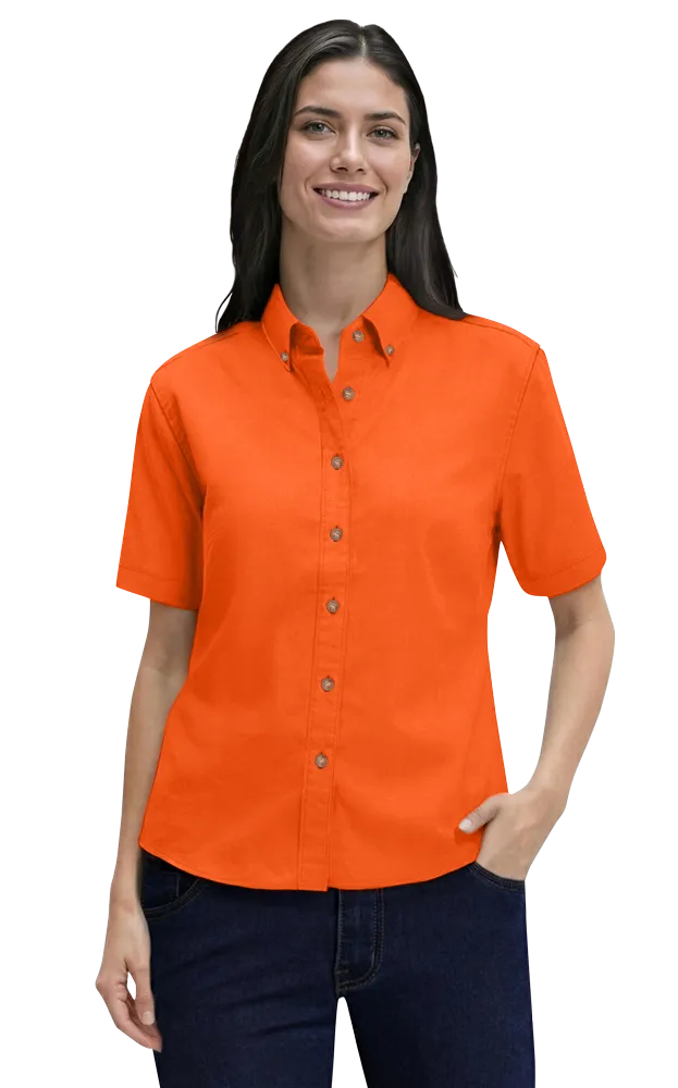 LADIES SHORT SLEEVE 100% COTTON TWILL  -  ORANGE 2 EXTRA LARGE SOLID