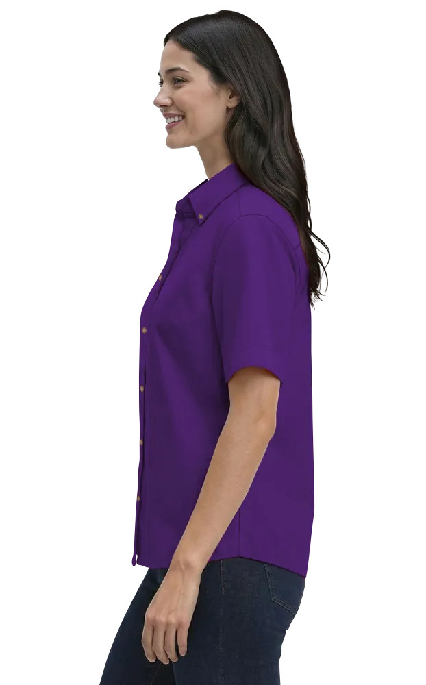 LADIES SHORT SLEEVE 100% COTTON TWILL  -  PURPLE 2 EXTRA LARGE SOLID