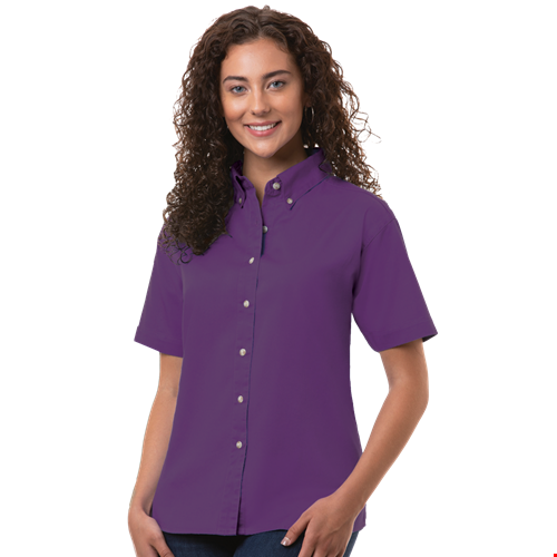 LADIES SHORT SLEEVE 100% COTTON TWILL  -  PURPLE 2 EXTRA LARGE SOLID