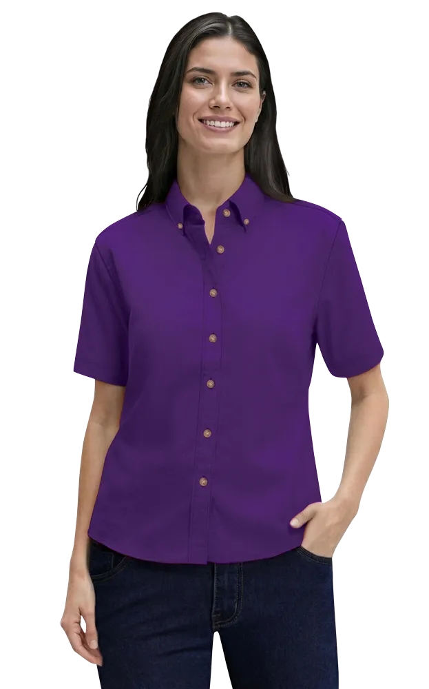LADIES SHORT SLEEVE 100% COTTON TWILL  -  PURPLE 2 EXTRA LARGE SOLID